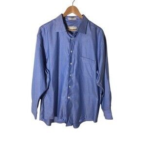 Pronto Uomo Dress Shirt Men's Size XXL Blue Stripes 100% Cotton Modern Fit